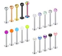 Vcmart 20 pièces Labret Stud lèvre Bars 16G Tragus Helix Boucle d'oreille Stud Dos Plat Monroe Medusa Piercing 6/8/10/12mm Disponible