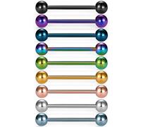 Vcmart 9pcs Titanium Anodized Surgical Steel Langue Bars Mamelons Anneau 14 Jauge 12-16mm Corps Piercing Bijoux