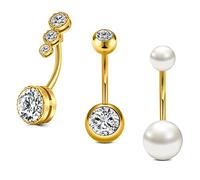 VCMART Barre de nombril 12mm en or Piercing nombril en acier chirurgical 14g bijoux de piercing avec cristal en diamant