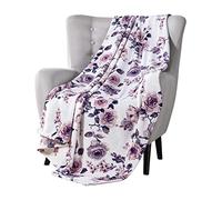 VCNY Home Couvertures décoratives : Peluche Douce et vive avec Motif Floral Rose pour canapé ou lit, Couleur : Rose pâle, Violet, Bleu Marine, Gris, Blanc