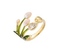 VCODWCSJO Bague ouverte en forme de tulipe de style forêt - Tendance et élégante - Or