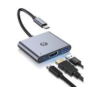 VCOM Adaptateur USB-C vers HDMI, adaptateur HDMI 3 en 1 4K @ 60 Hz avec charge PD 100 W et port USB 3.0 5 Gbit/s, hub USB multiport pour MacBook, iPad, iPhone 16 Pro, Samsung S24/23, Chromebook (Gris