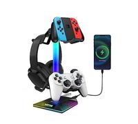 VCOM Support Casque Gamer avec 10 Modes d'éclairage, RGB Support de Casque avec 2 Ports USB, Repose Casque Gaming pour Manette Xbox PS5, Accessoire Bureau Gaming