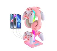 VCOM Support Casque Gamer, RGB Porte Casque avec 2 Ports USB et 1 Port de Type C, Support de Manette avec 10 Modes d'éclairage pour Gamer PS5 Accessoires Gaming de Casque