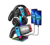 VCOM Support Casque Gamer, RGB Porte Casque avec 3 Ports USB, Support Manette avec 10 Modes d'éclairage pour Gamer, Xbox, PS5 Accessoires de Casque