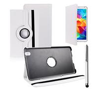 VCOMP® Etui Coque Housse avec Support Et Rotation 360° en Cuir PU pour Samsung Galaxy Tab 4 8.0 Wi-FI SM-T330/ 3G T331/ LTE 4G T335/ Wi-FI (2015) T333 + Stylet - Blanc