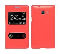 VCOMP® Etui Housse Coque Flip Cover View Compatible pour Samsung Galaxy Trend Lite S7390/ Galaxy Fresh Duos S7392 - Rouge