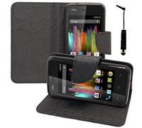 VCOMP® Housse Coque Etui Portefeuille Support Video Livre Rabat Cuir PU Effet Tissu pour Wiko Kite 4G + Mini Stylet - Noir