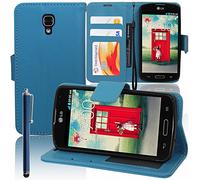 VCOMP® Housse Coque Etui Portefeuille Support Video Livre Rabat Cuir PU pour LG F70 D315/ LTE + Stylet - Bleu
