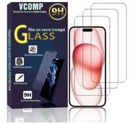 VCOMP® Pour Apple iPhone 15 6.1"": Lot - Pack de 3 Films de protection écran Verre Trempé