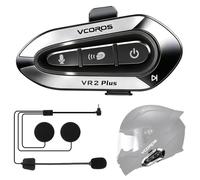 VCOROS Intercom Moto VR2 Plus,Système de Communication Bluetooth pour 2 Personne À Moins de 500m,IP56,Mode d'éclairage RGB,Kit Main Libre Moto,Soutien Contrôle Vocal Contrôle Musical (1Pack Hard Mic)