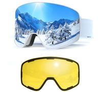 VCOROS Masque de Ski avec Magnétique Lentille Interchangeable,YH212 Lunettes de Ski OTG pour Unisexes Ajustables Anti Buée Coupe-Vent Anti-UV Lunettes de Snowboard pour Sports Hiver (02-Silver/White)