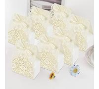 VCRANONR 30 PCS Boîtes à Dragées en Papier 7.5 * 4 * 10cm Boîte à Dragées de Bonbons Amovible Boîtes de Faveur Creux Portable Durable pour Chocolat Cadeau Mariage Bonbons Anniversaire Fête - Blanche