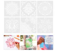 VCRANONR 6PCS Pochoir Mandala de Peinture, Grande Mandala Painting Stencil 30.5 * 30.5cm DIY Réutilisable Dessin Peinture Pochoirs à Dessin Floral Mandala Dot Painting Templates pour Déco Mural Tissu