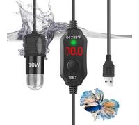 VCRAZE Mini chauffage d'aquarium 10 W - Chauffage pour aquarium avec thermostat à affichage numérique - Alimentation USB 5 V/2 A - Chauffage de tortue - Pour aquariums jusqu'à 3,8 l