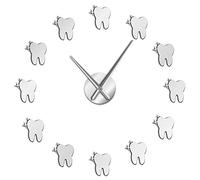 VCS 12 Dents Autocollant Dentaire dent Art Mural Moderne Grande Horloge Murale Salon décoratif Montre Murale infirmière Ornement hygiéniste Dentiste Cadeau(argenté、120CM)