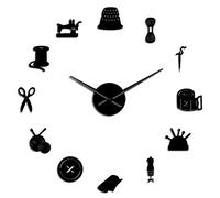 VCS Atelier de Couture Bricolage Horloge Murale géante couturière Couture Couture Mannequin Machine à Coudre Barre à Aiguille Grande Horloge Montre Murale(Noir,70CM)