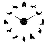 VCS Basset Hound Acrylique Miroir Silhouette Bricolage Grande Horloge Murale animalerie Chien Race Grande Horloge sans Cadre Montre Murale Chien Amoureux Cadeau(Noir、70CM)
