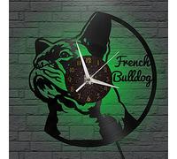 VCS Bouledogue français Disque Vinyle Horloge Murale pour Cuisine décoration Murale Art Mural Cadeau pour Amoureux idée Cadeau pour Un Meilleur ami(C, avec LED)