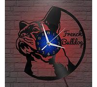 VCS Bouledogue français Disque Vinyle Horloge Murale pour Cuisine décoration Murale Art Mural Cadeau pour Amoureux idée Cadeau pour Un Meilleur ami(B, avec LED)