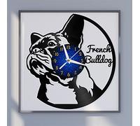 VCS Bouledogue français Disque Vinyle Horloge Murale pour Cuisine décoration Murale Art Mural Cadeau pour Amoureux idée Cadeau pour Un Meilleur ami(B)