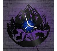 VCS Cerf et Ours Chasse dans la Nature 4 Horloge Murale Disque Vinyle pour Cuisine décoration Murale Art Mural Cadeau pour Amoureux idée Cadeau pour Un Meilleur ami(B, avec LED)