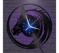 VCS Cheval 6 Disque Vinyle Horloge Murale pour Cuisine Décoration Murale Art Mural Cadeau pour Amoureux Idée Cadeau pour Un Meilleur Ami(B, avec LED)