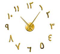 VCS Chiffres Arabes Bricolage horloges murales géantes Chiffres Arabes Acrylique Effet Miroir Autocollants sans Cadre Grande Horloge Murale décor à la Maison(Or、70CM)