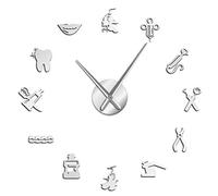 VCS Dentiste Bricolage Horloge Murale géante médecin Dentaire Grande Horloge Murale Grande Aiguille Miroir Dentiste Bureau décor Dentiste Cadeau médecin Art(argenté、120CM)
