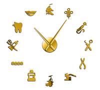 VCS Dentiste Bricolage Horloge Murale géante médecin Dentaire Grande Horloge Murale Grande Aiguille Miroir Dentiste Bureau décor Dentiste Cadeau médecin Art(Or、120CM)