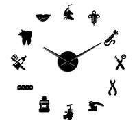 VCS Dentiste Bricolage Horloge Murale géante médecin Dentaire Grande Horloge Murale Grande Aiguille Miroir Dentiste Bureau décor Dentiste Cadeau médecin Art(Noir、70CM)