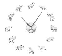 VCS Faune Orignal Bricolage Horloge Murale géante Orignal Silhouette décorative sans Cadre Montre Murale Moderne Nature Animal Mur Art Horloge de Chasse(argenté,70CM)