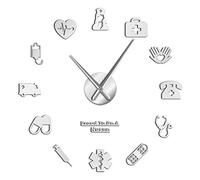 VCS Fier d'être Une infirmière médecin et infirmière Kit Bricolage Grande Horloge Murale Bureau médical hôpital Mur Art décor Longues Mains Horloge Montre Murale(37 Pouces,argenté)
