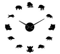 VCS Figurines de Sanglier Art Mural Miroir Autocollants Bricolage Horloge Murale géante Cochon Sauvage Grande Horloge Suspendue Montre Murale Chasseur Cadeaux(Noir,120CM)