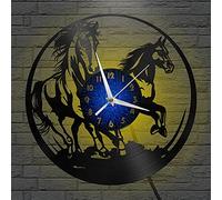 VCS Horloge Murale de Disque Vinyle de Course de Cheval pour la décoration Murale de Cuisine Cadeau d'art Mural pour l'idée de Cadeau d'amant pour Un Meilleur ami(B, avec LED)