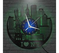 VCS I Love New York Elements Horloge Murale avec Disque Vinyle de 12 Pouces, Horloge Murale à LED silencieuse et sans coche à Piles pour Cuisine, Maison, Salon, Chambre à Coucher école (B)
