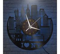 VCS I Love New York Elements Horloge Murale avec Disque Vinyle de 12 Pouces, Horloge Murale à LED silencieuse et sans coche à Piles pour Cuisine, Maison, Salon, Chambre à Coucher école (C)