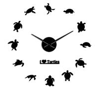 VCS J'aime Les Tortues Bricolage Autocollant Art Mural décoratif géant Horloge Murale Tortues de mer Silhouette Plage décor Animaux de la mer Grande Horloge Murale(Noir,70CM)