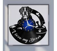 VCS J'aime Mon Chien Boxer Disque Vinyle Horloge Murale pour Cuisine décoration Murale Art Mural Cadeau pour Amoureux idée Cadeau pour Un Meilleur ami(B)