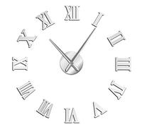 VCS Moderne Bricolage Grande Horloge Murale 3D Miroir Surface Autocollant décor à la Maison Art Horloge Murale géante Montre avec Horloge à Chiffres Romains(argenté,120CM)