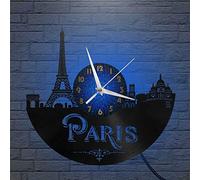 VCS Paris Horloge Murale à LED avec Disque Vinyle 12 Pouces, Horloge Murale à LED silencieuse et sans coche à Piles pour Cuisine, Salon, Chambre à Coucher, école (B)