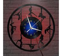 VCS Pole Dance Disque Vinyle Horloge Murale pour Cuisine Décoration Murale Art Mural Cadeau pour Amoureux Idée Cadeau pour Un Meilleur Ami(B, avec LED)