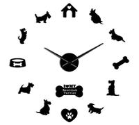 VCS Scottish Terrier Grande Horloge Murale Bricolage Autocollant sans Cadre Grande Horloge Murale Mouvement de Balayage Silencieux(Noir,120CM)
