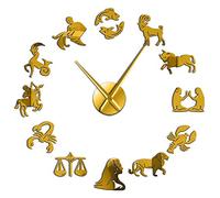 VCS Signes du Zodiaque Autocollants d'art Mural Horloge Murale Exclusive Constellation Bricolage Horloge Murale géante Astrologie Horloge Suspendue Montre décor à la Maison(Or,70CM)