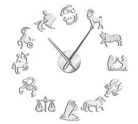VCS Signes du Zodiaque Autocollants d'art Mural Horloge Murale Exclusive Constellation Bricolage Horloge Murale géante Astrologie Horloge Suspendue Montre décor à la Maison(argenté,90CM)