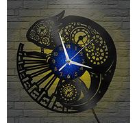VCS Structure d'engrenage caméléon Horloge Murale Disque Vinyle pour Cuisine décoration Murale Art Mural Cadeau pour Amoureux idée Cadeau pour Un Meilleur ami(B, avec LED)