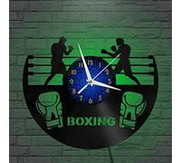 VCSFR Horloge Murale en Vinyle de Match de Boxe, Horloge Murale silencieuse et sans tic-tac à Piles pour Cuisine Maison Salon Chambre école （B、avec lumière LED）