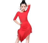 VCSZYAFX 1 robe de danse latine for filles, vêtements à franges, costume salsa, noir et rouge, robes spectacle tango salle bal Convient pour les danses latines et le cha-cha(Red,120cm)