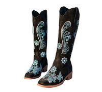 VCSZYAFX Bottes de cowboy blanches brodées rétro fines et pointues à talon haut épais for femme, bottes mi-mollet(Black,37)