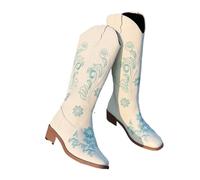 VCSZYAFX Bottes de cowboy blanches brodées rétro fines et pointues à talon haut épais for femme, bottes mi-mollet(White,41)